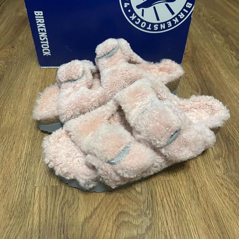 BIRKENSTOCK PAPILLIO Arizona big buckle teddy shearling pink slippers sandals - Picture 7 of 8